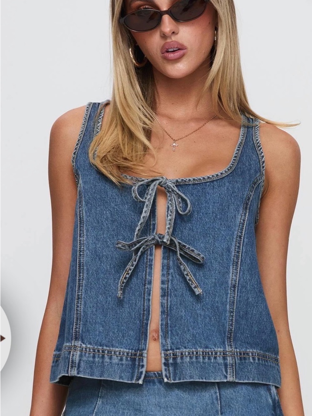 Princess Polly Light Wash Denim Tie-Front Tank